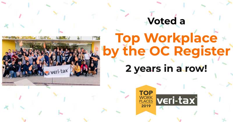 Veri-Tax Voted a Top Workplace by The Orange County Register Again!